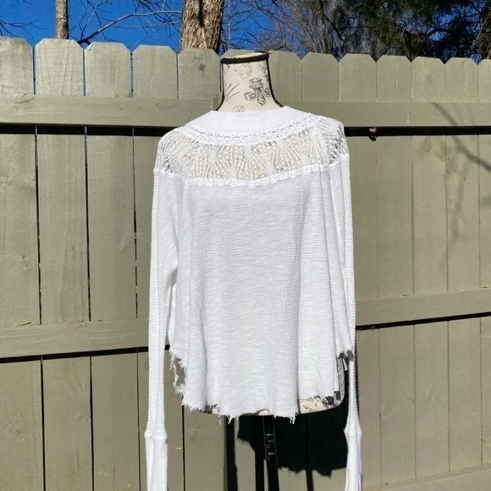 Free People White, Waffle, Raw Hem Top